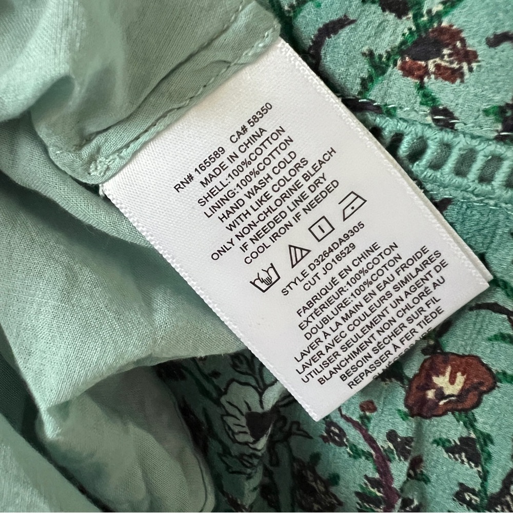 Joie | Charmesse Floral Cotton Mini Dress Teal Long Sleeve Boho - Size 10 - Picture 8 of 8